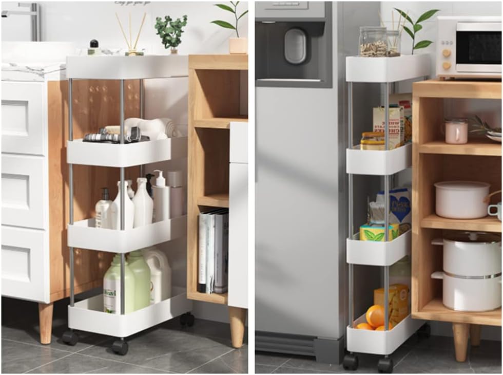 CARLA HOME Slim Storage Cart Organizer Trolley with Wheels for Kitchen, Bathroom, Laundry & Narrow Spaces (4 tier)-2050057516636835842