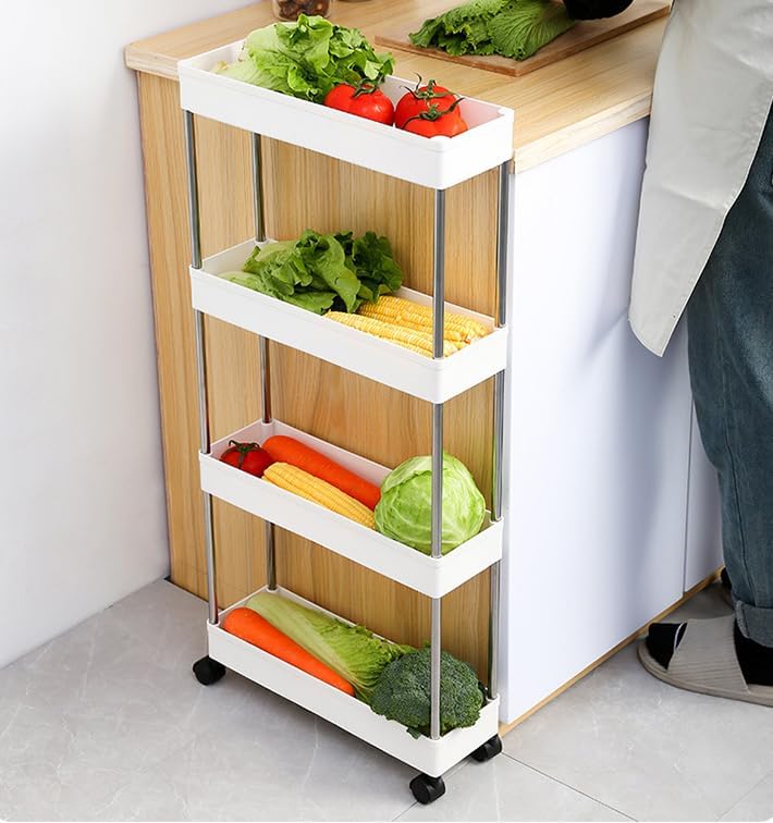 CARLA HOME Slim Storage Cart Organizer Trolley with Wheels for Kitchen, Bathroom, Laundry & Narrow Spaces (4 tier)-2050057516636835844