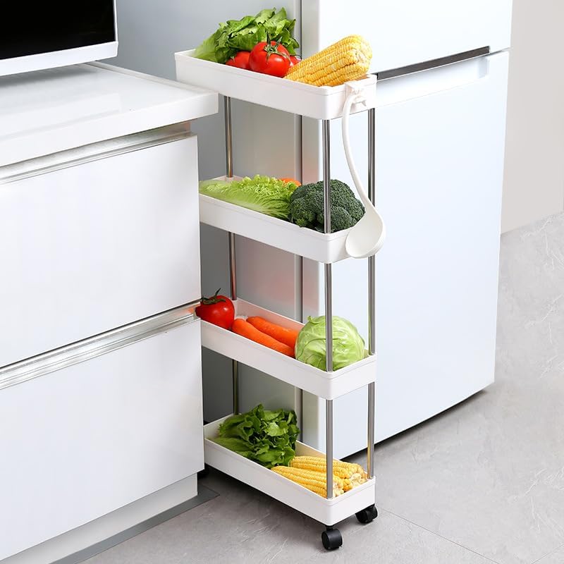 CARLA HOME Slim Storage Cart Organizer Trolley with Wheels for Kitchen, Bathroom, Laundry & Narrow Spaces (4 tier)-2050057516636835845