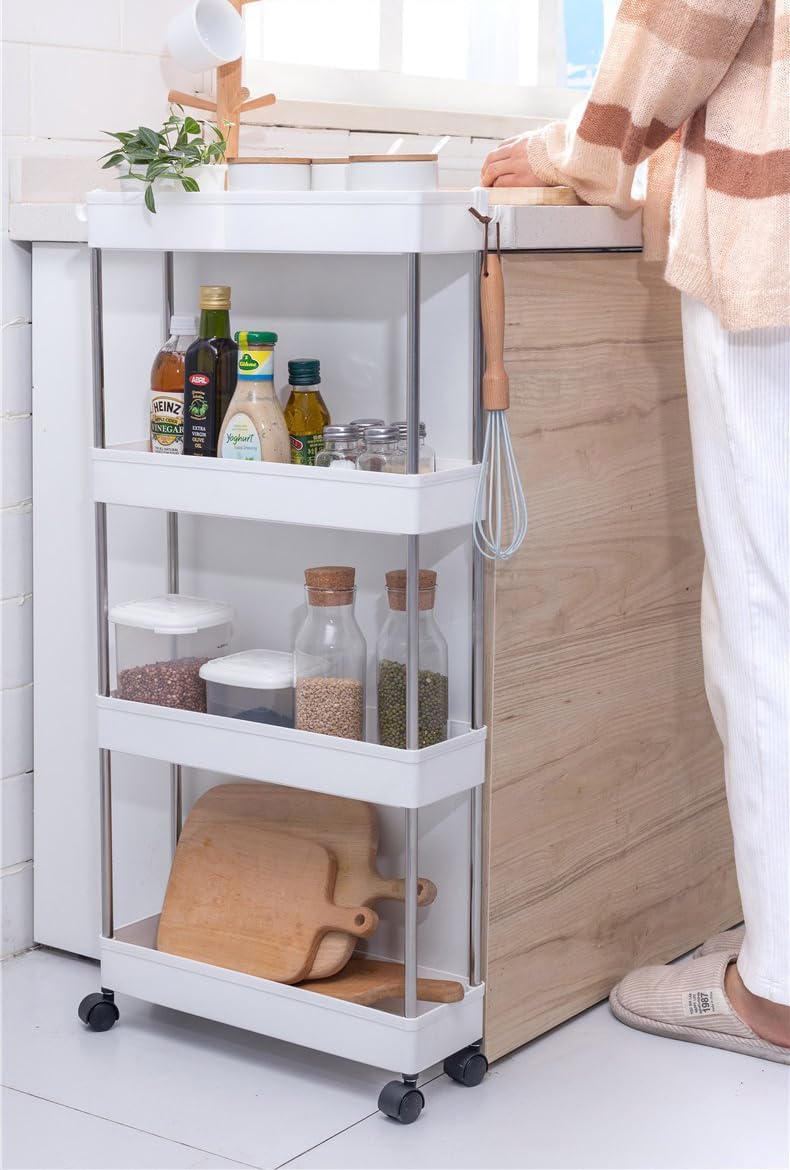 CARLA HOME Slim Storage Cart Organizer Trolley with Wheels for Kitchen, Bathroom, Laundry & Narrow Spaces (4 tier)-2050057516636835846