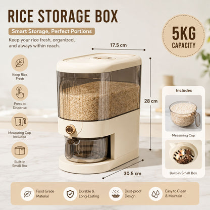 CARLA HOME Rice Dispenser 5kg Large Storage, Press Button Grain Container Kitchen-2094971928354885633