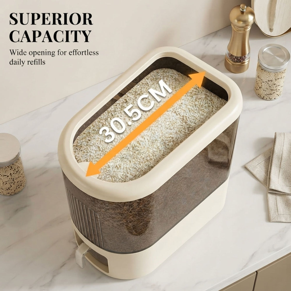 CARLA HOME Rice Dispenser 5kg Large Storage, Press Button Grain Container Kitchen-2094971928354885635