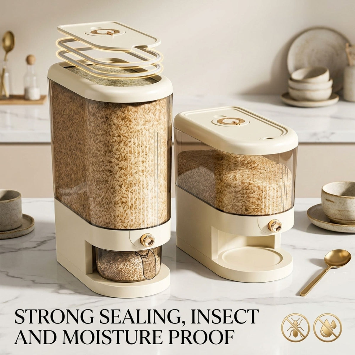 CARLA HOME Rice Dispenser 5kg Large Storage, Press Button Grain Container Kitchen-2094971928354885638