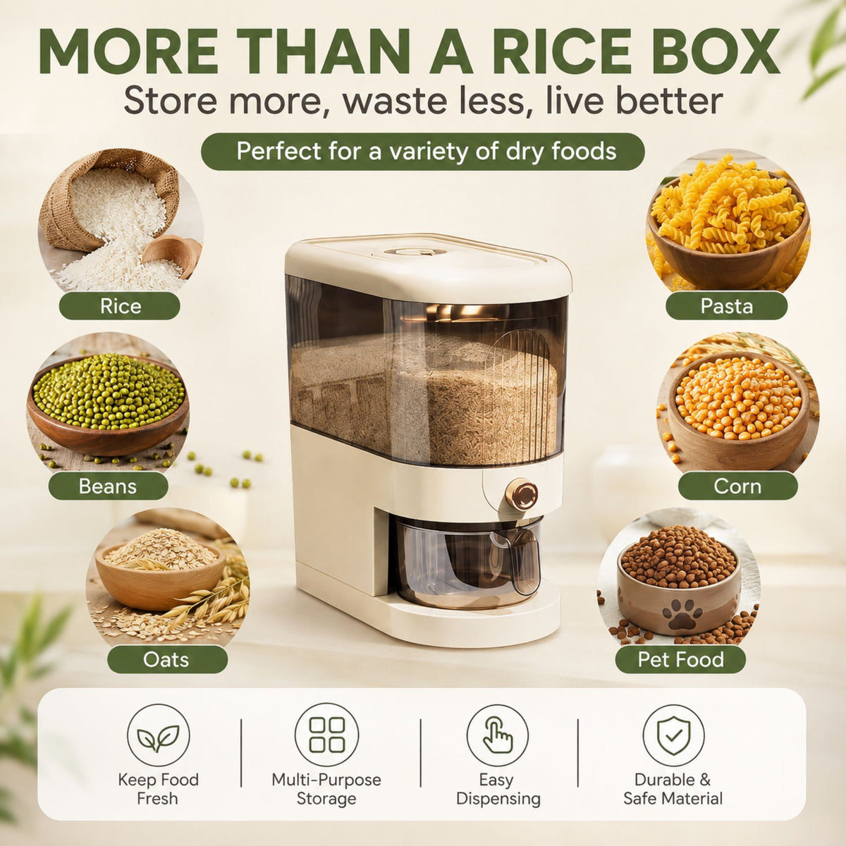 CARLA HOME Rice Dispenser 5kg Large Storage, Press Button Grain Container Kitchen-2094971928354885639