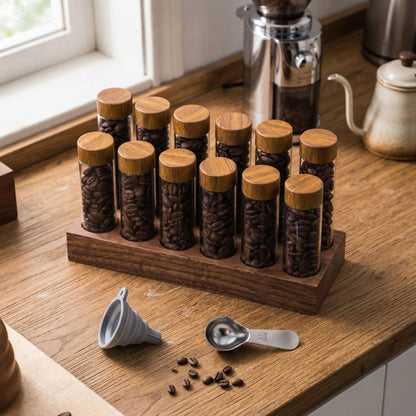 CARLA HOME Glass Coffee Bean Storage Tubes, 12 Pack Wooden Stand (60ml 20g)-2094971928858202113