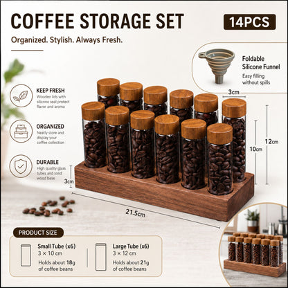 CARLA HOME Glass Coffee Bean Storage Tubes, 12 Pack Wooden Stand (60ml 20g)-2094971928858202114