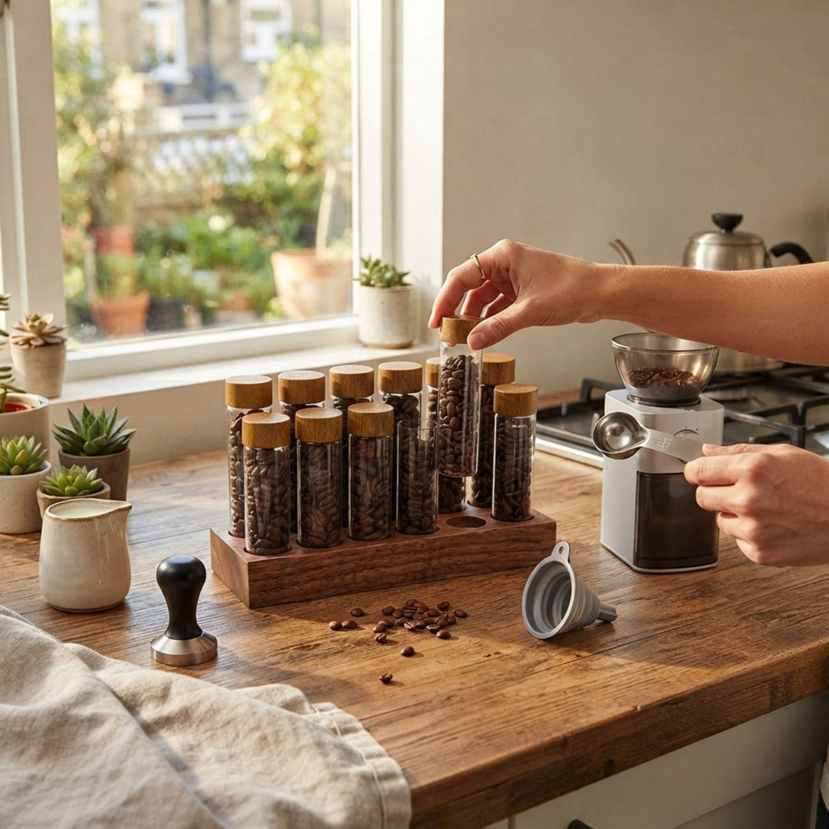 CARLA HOME Glass Coffee Bean Storage Tubes, 12 Pack Wooden Stand (60ml 20g)-2094971928858202116
