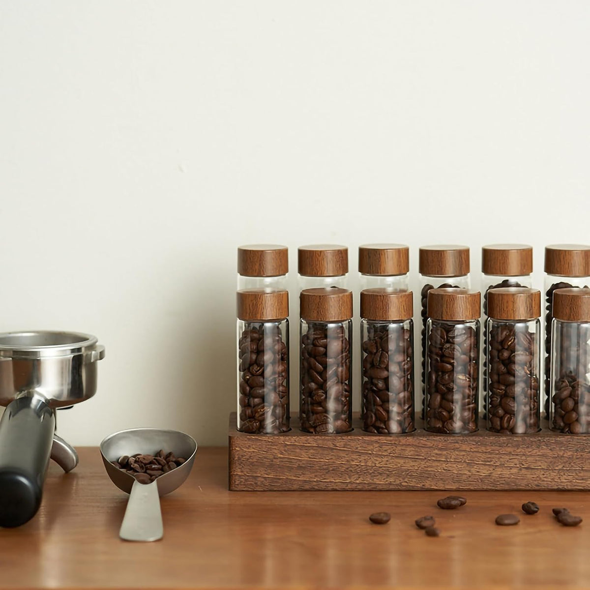 CARLA HOME Glass Coffee Bean Storage Tubes, 12 Pack Wooden Stand (60ml 20g)-2094971928858202117