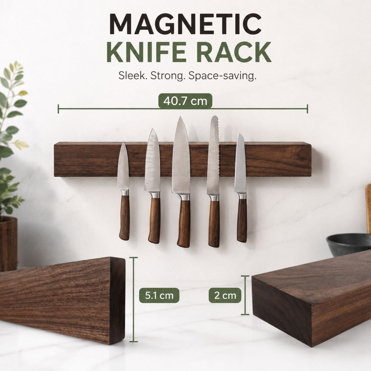 CARLA HOME Magnetic Knife Holder Wall Mounted, Wood Strip, Brown (40cm)-2094971929269243908