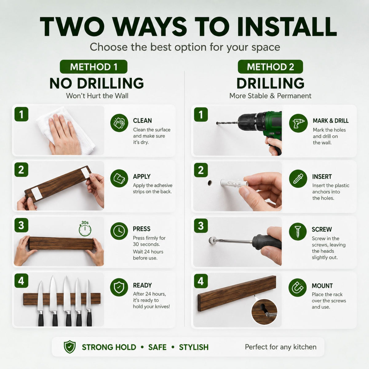CARLA HOME Magnetic Knife Holder Wall Mounted, Wood Strip, Brown (40cm)-2094971929269243909