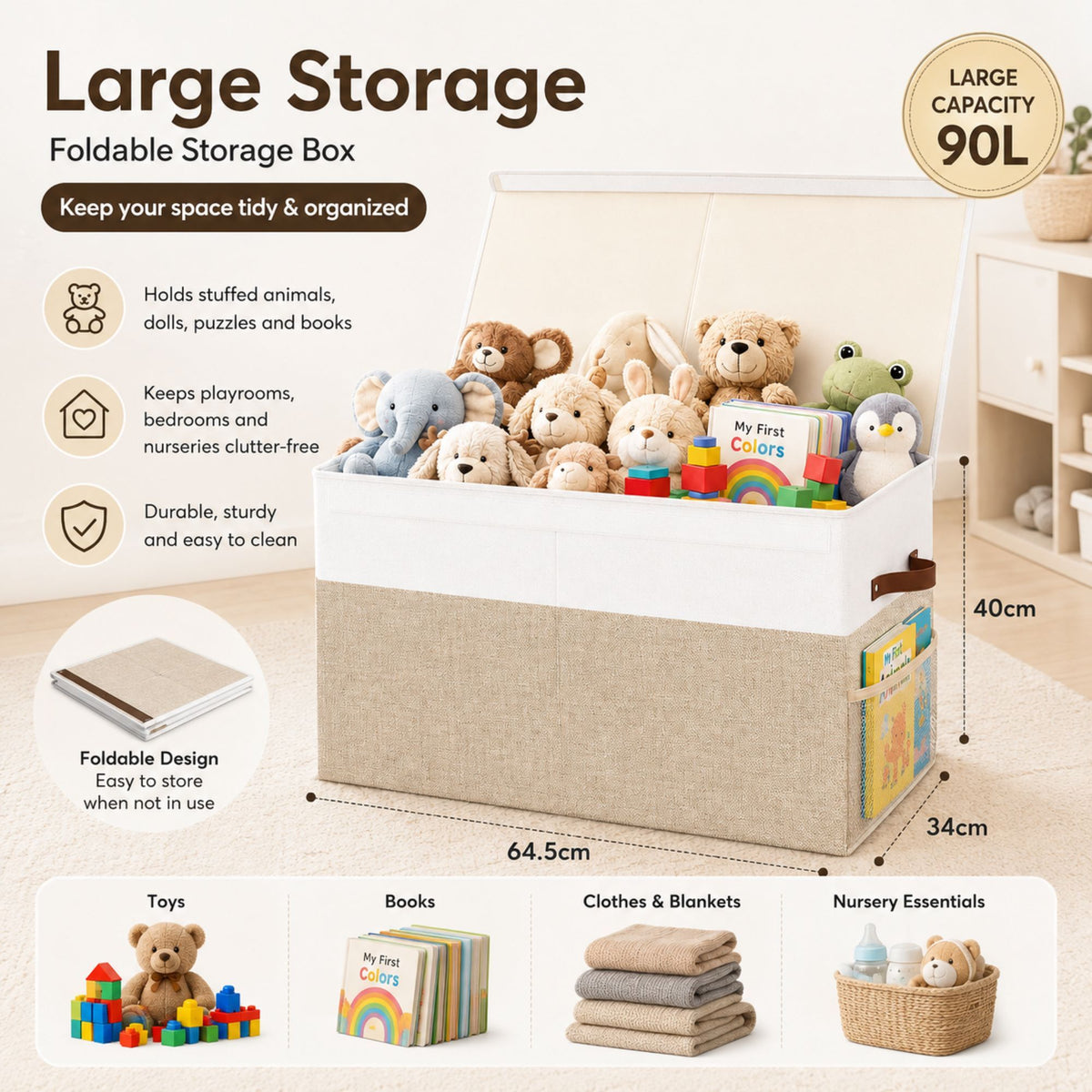 CARLA HOME Large Toy Storage Box with Lid Upgraded Toy Storage Chest Organiser-2094971930133270532