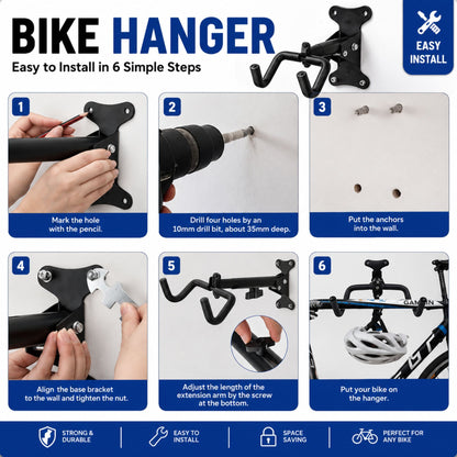 CARLA HOME Wall Mount Bike Rack, Adjustable Foldable Hanger, Garage Storage-2094971930565283847