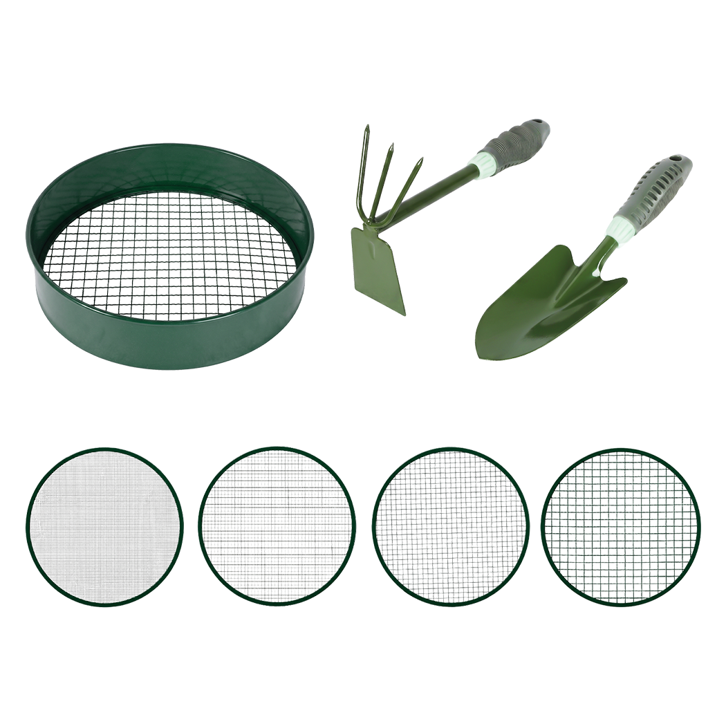 Garden Sieve Soil Sifter Set Metal 4 Mesh Inserts Shovel Hoe for Pots Green-2100035035536166920