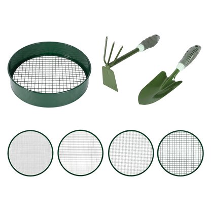 Garden Sieve Soil Sifter Set Metal 4 Mesh Inserts Shovel Hoe for Pots Green-2100035035536166920