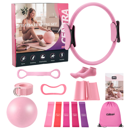Centra Pilates Kit 13Pc All In One Set with Ring Ball Bands Home Workout Pink-2100035025306259464
