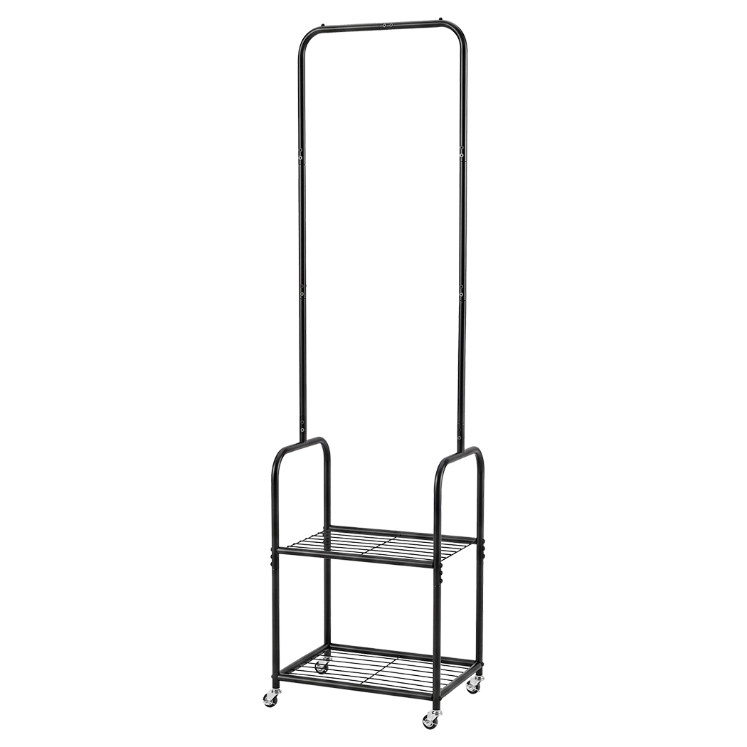 Levede Clothes Rack Heavy Duty Garment Rack 2 Shelf Locking Wheels Bedroom Black-2100034940497432584