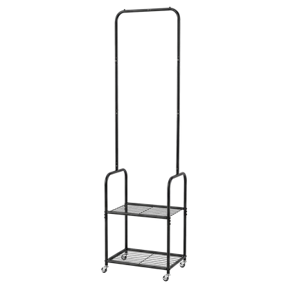 Levede Clothes Rack Heavy Duty Garment Rack 2 Shelf Locking Wheels Bedroom Black-2100034940497432584