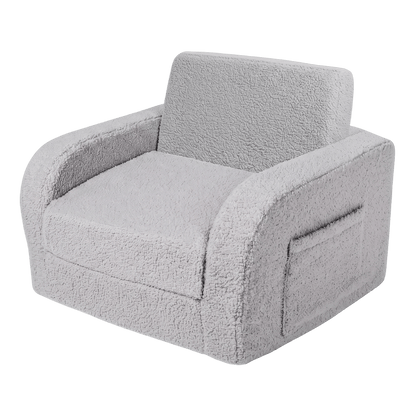 BoPeep Kids Sofa 3-In-1 Fold Out Toddler Chair Teddy Plush for Napping Gray-2109799595457056777