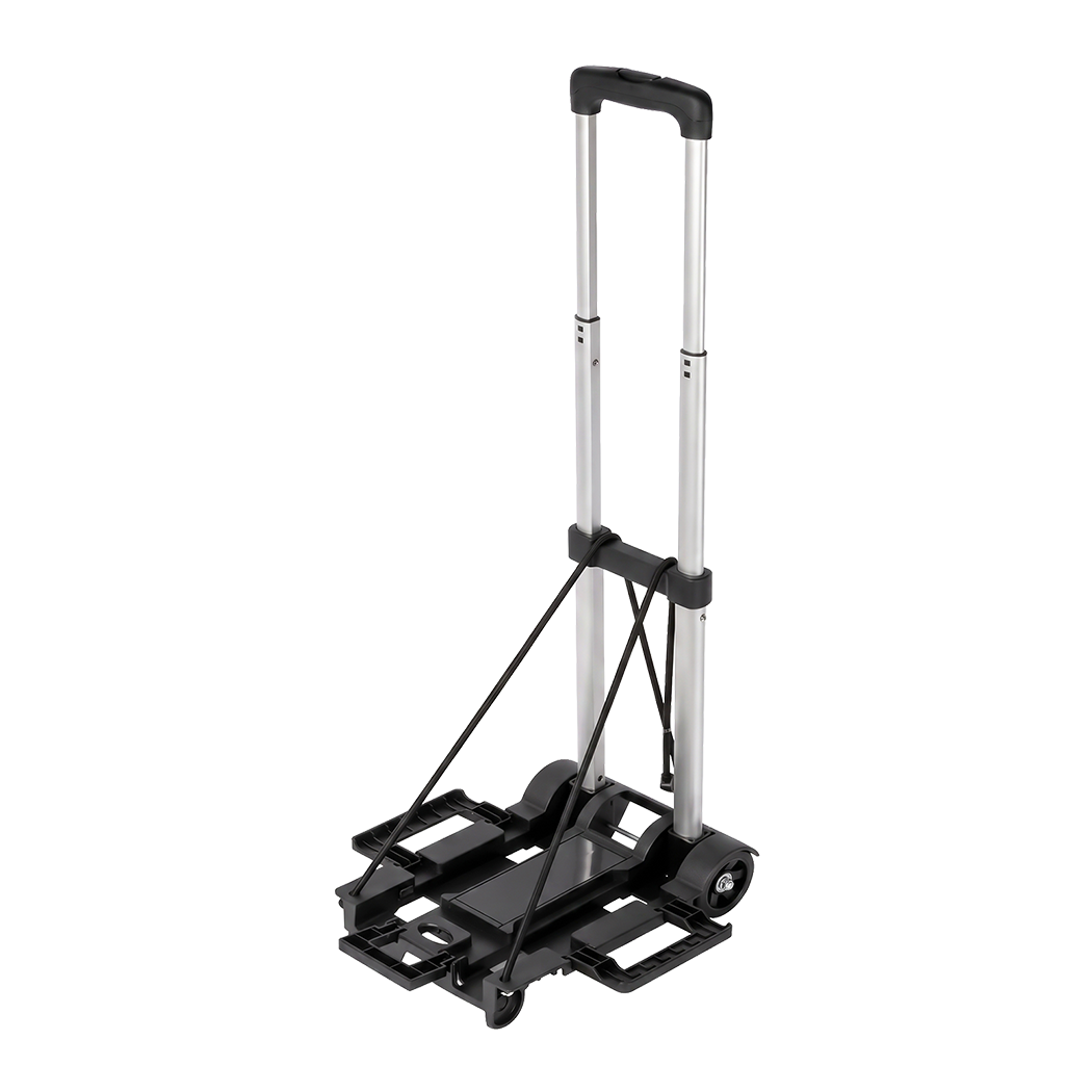Manan Folding Trolley Cart On Wheels Expandable Base Adjustable Handle Black-2109799600288894985