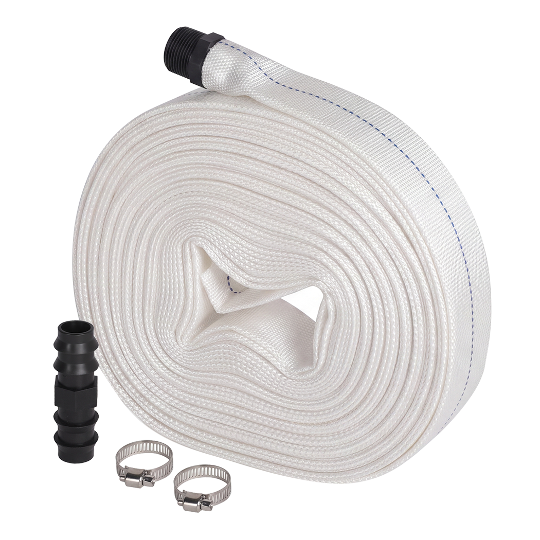 Traderight Hose Pipe Heavy 20m x 25mm Layflat PVC Pump Drainage with Clips White-2109799600821571593