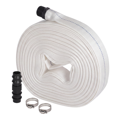 Traderight Hose Pipe Heavy 20m x 25mm Layflat PVC Pump Drainage with Clips White-2109799600821571593