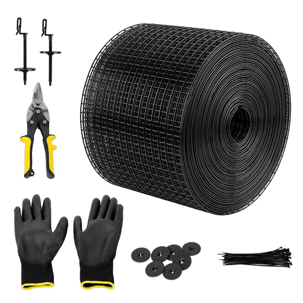 Mountview Bird Proofing Mesh Set PVC 60 Fixing Clips 30m for Solar Panel Black-2100035035343228936