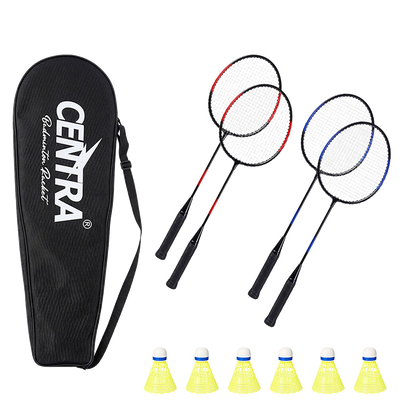 Centra Badminton Set 4 Rackets 6 Shuttles Nylon Aluminium Black Red Blue-2100035024576450568