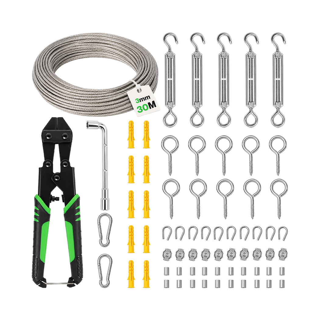 Traderight Wire Rope Kit 30M 3mm Steel Garden for Climbing Plants Cutter Silver-2109799594676916233
