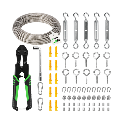 Traderight Wire Rope Kit 30M 3mm Steel Garden for Climbing Plants Cutter Silver-2109799594676916233