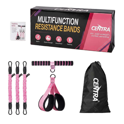 Centra Resistance Bands Set Foot Pedal 3 Tube Adjustable for Home Workout Pink-2100035025125904392