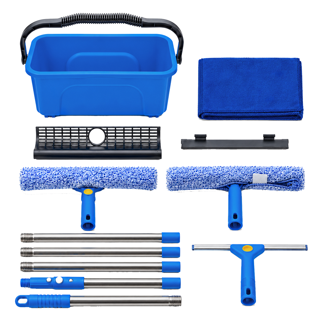Traderight Window Cleaning Kit With Extendable Pole and Squeegee for Home Blue-2109799593783529481