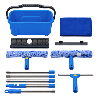 Traderight Window Cleaning Kit With Extendable Pole and Squeegee for Home Blue-2109799593783529481