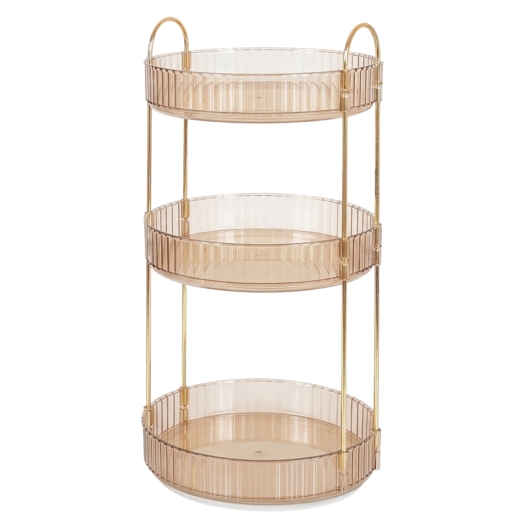 Ilus 360� Roating Makeup Organiser Vanity Countertop Shelf Cosmetic Holder Gold-2050056779160752136
