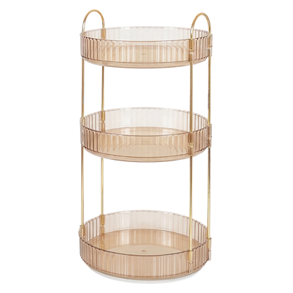 Ilus 360� Roating Makeup Organiser Vanity Countertop Shelf Cosmetic Holder Gold-2050056779160752136