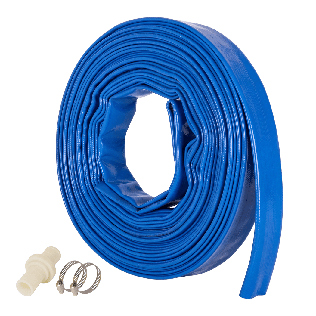 Traderight Hose Pipe 2.54cm Reinforced PVC 20m for Home Pool Drainage Pump Blue-2100035033275437064