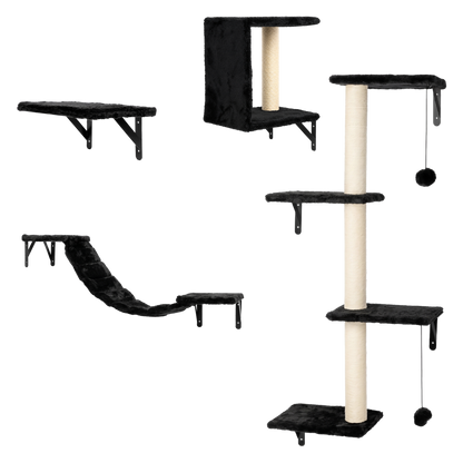 PaWz Cat Wall Shelves set 4 In 1 Modular with Sisal Scratcher for Indoor Black-2109799598774751241