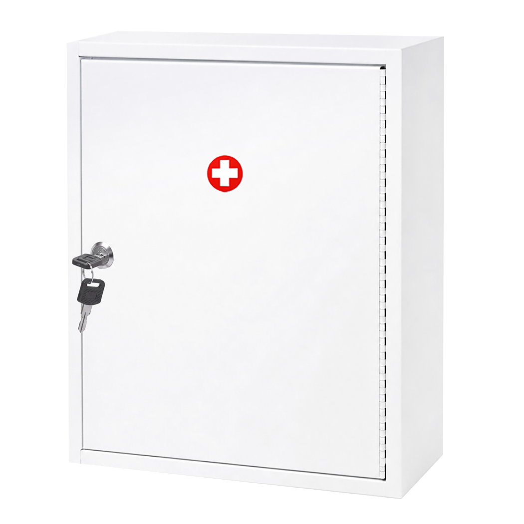 Levede Medicine Storage Box Lockable 3-Tier Wall Cabinet Alloy Steel White-2100035001486807048