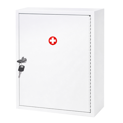 Levede Medicine Storage Box Lockable 3-Tier Wall Cabinet Alloy Steel White-2100035001486807048