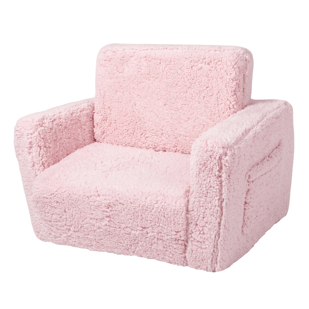 BoPeep Kids Sofa Fold Out Couch 2 In 1 Plush Toddler Lounger for Playroom Pink-2109799595356393481