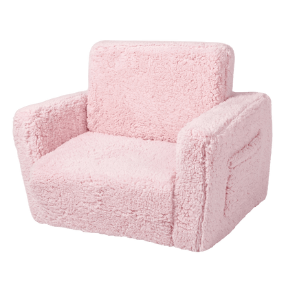 BoPeep Kids Sofa Fold Out Couch 2 In 1 Plush Toddler Lounger for Playroom Pink-2109799595356393481