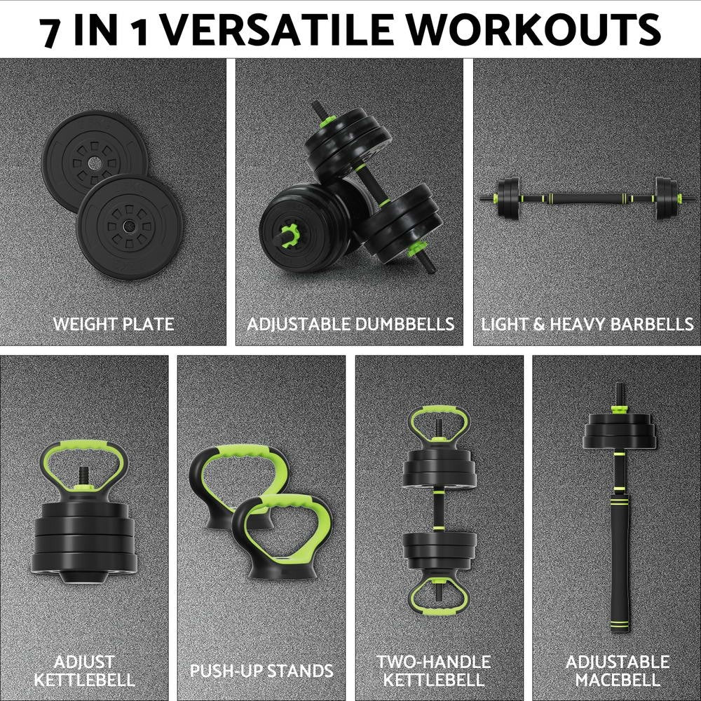 Everfit 25Kg Adjustable Dumbbell and Kettlebell Weight Set with Barbell Plates for Home Gym