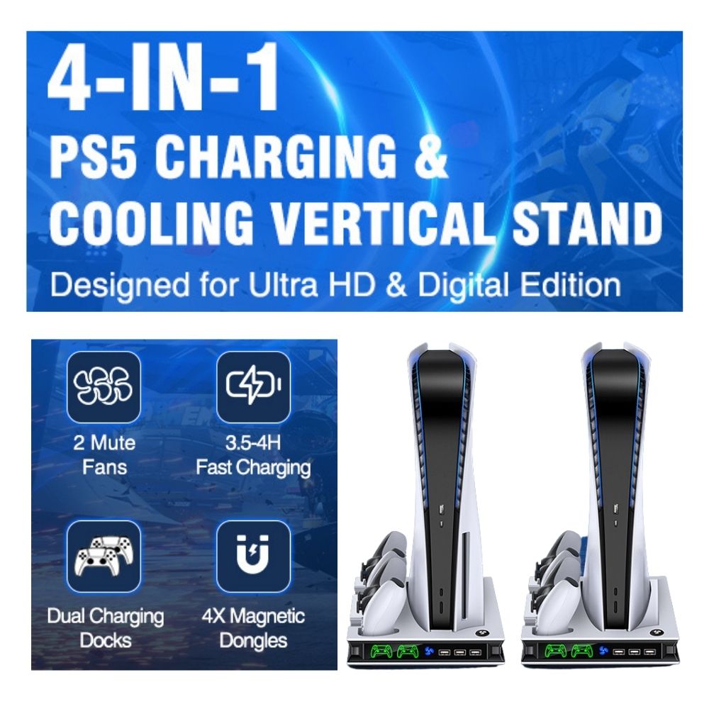 PlayStation PS5 Stand with Cooling Fan & Dual Controller Charging Dock