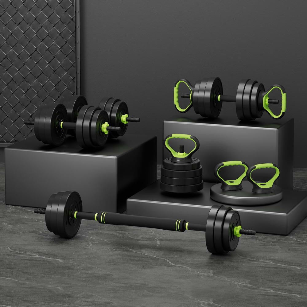 Everfit 25Kg Adjustable Dumbbell and Kettlebell Weight Set with Barbell Plates for Home Gym
