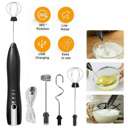 Handheld electric milk frother double whisk