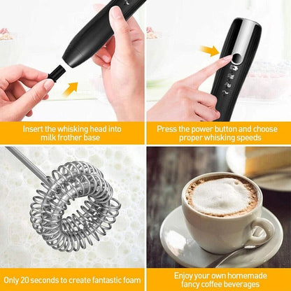 Handheld Electric Milk Frother Double Whisk Coffee Foam Mixer USB Rechargeable