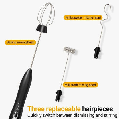 Handheld Electric Milk Frother Double Whisk Coffee Foam Mixer USB Rechargeable