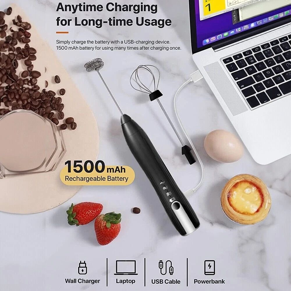 Handheld electric milk frother double whisk