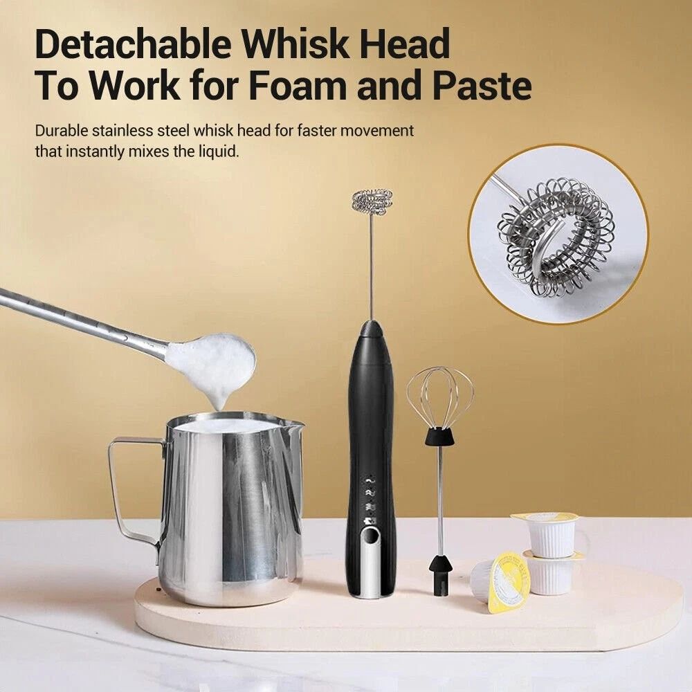 Handheld electric milk frother double whisk