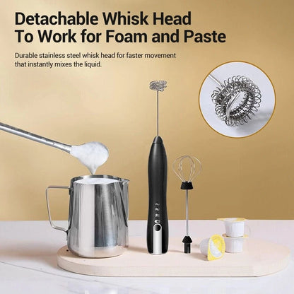 Handheld electric milk frother double whisk