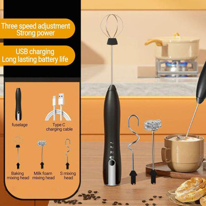 Handheld electric milk frother double whisk